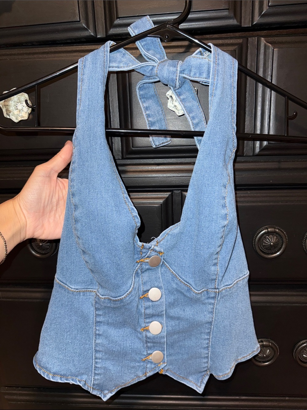 Denim Halter Corset Top - Medium Blue Jean